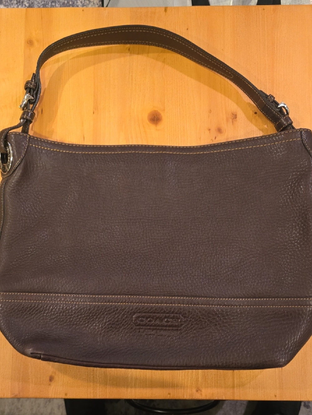 Coach Dark Brown Pebbled Leather Shoulder Bag